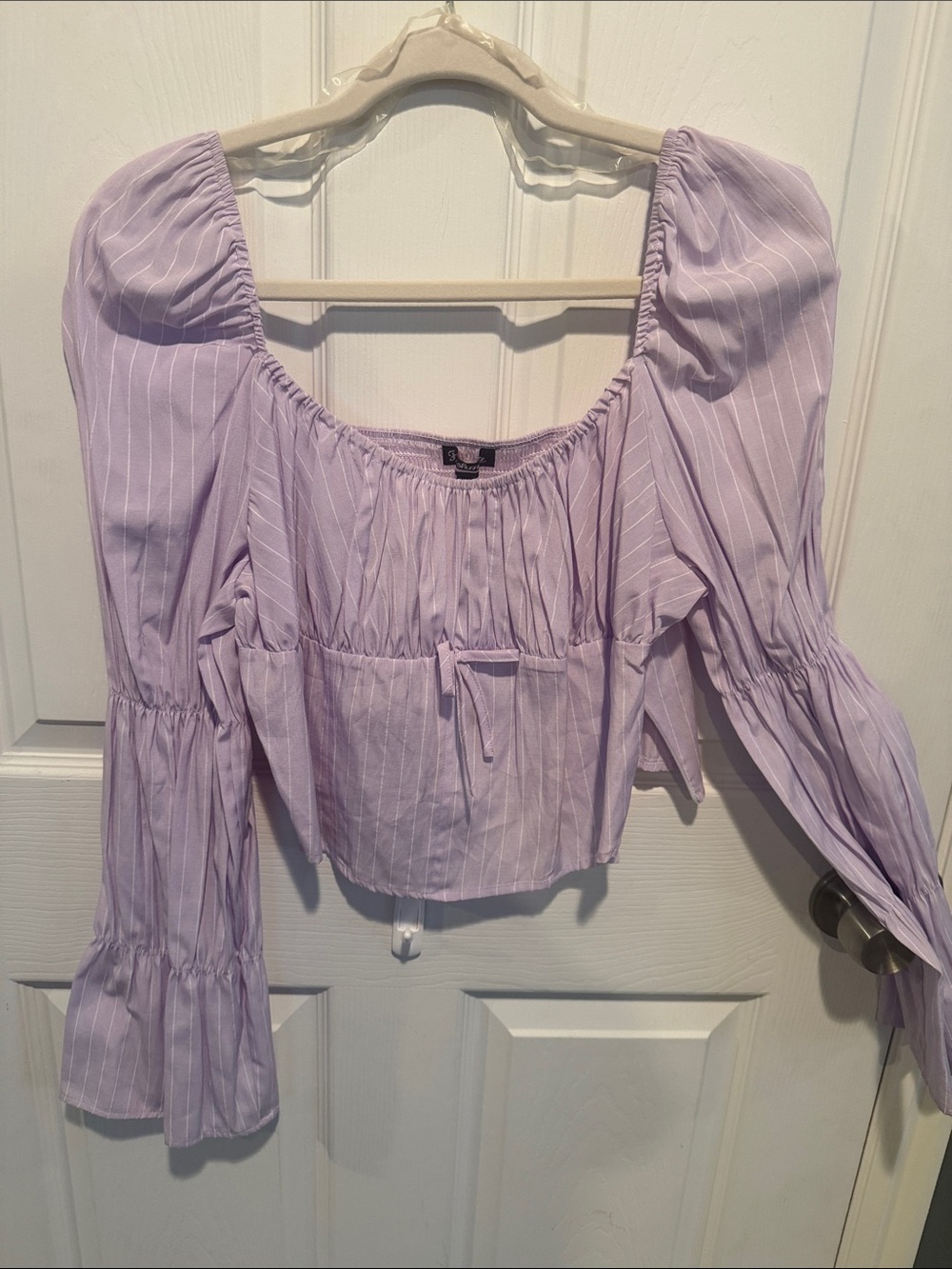 Freshman Lilac Striped Puff-Sleeve Peasant Top